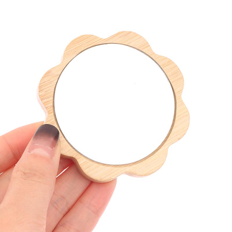 Compact Wooden Handheld Makeup Mirror – Portable Round Beauty Mirror for Personal Use