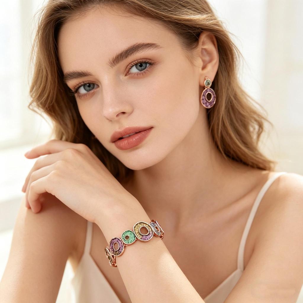 Multicolor Enamel Hair Claw, Rose Gold Tone Donut Shape Hair Clip,Vintage Textured Enamel Hair Claw, Large Non-Slip Jaw Clip for Thick Hair