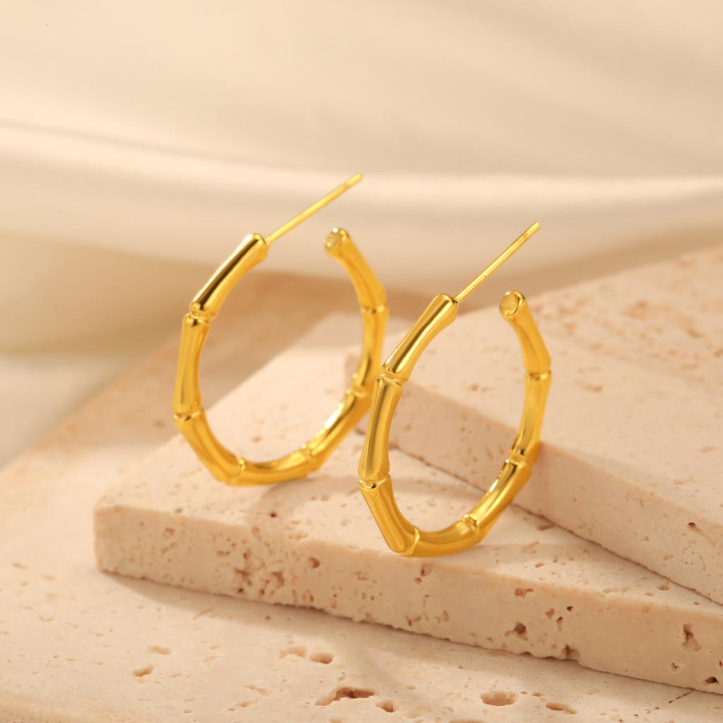 Cazador Stainless Steel Bamboo Joint Hoop Earrings for Women Trendy Round Drop Earrings Jewelry 2026 Valentine Gift New