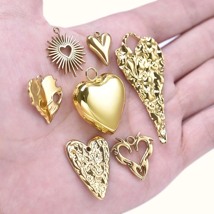Personality 5pcs/Lot Stainless Steel Heart Pendants For Jewelry Making Supplies 18k Real Gold Plated Love Charm Pendant Findings