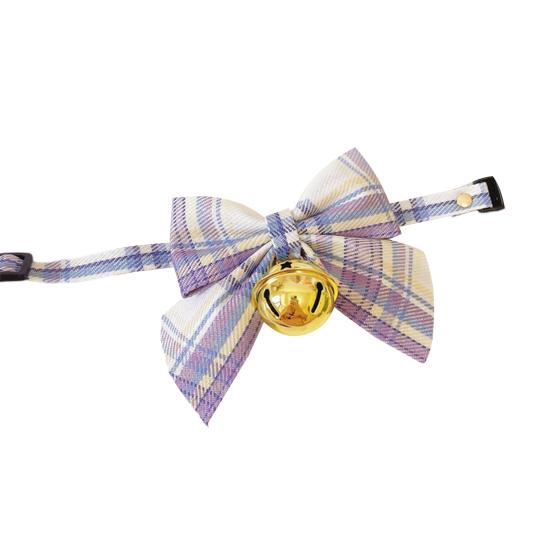 Psí motýlkový obojek Nastavitelný design spony Kostkovaný potisk Pet Pes Kočka Náhrdelník se zvonkem