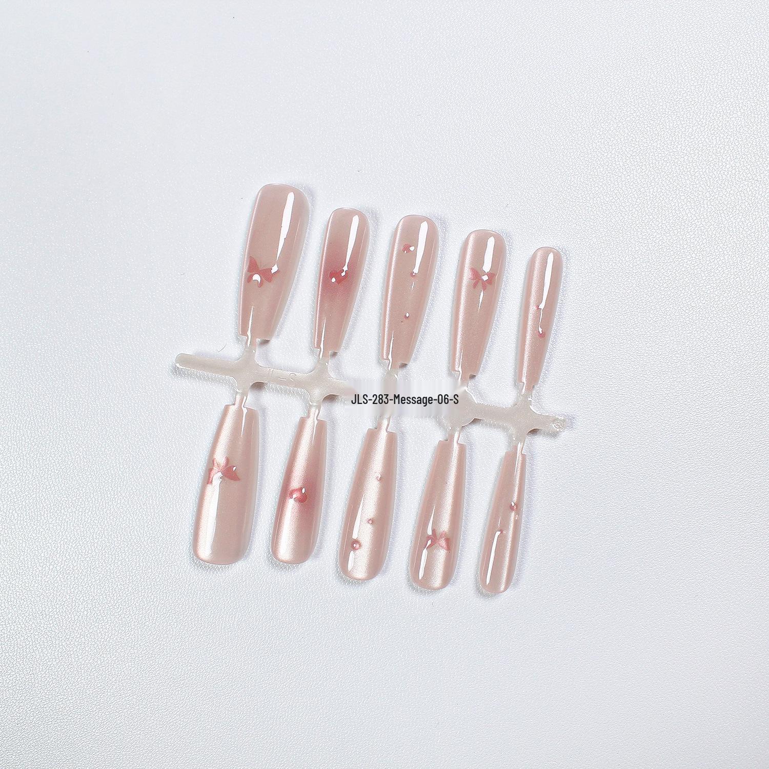 

Jiaolong Butterfly Cat-Eye Wearable Nails - Ice Transparent Pink Handmade Nail Patches Set Model S