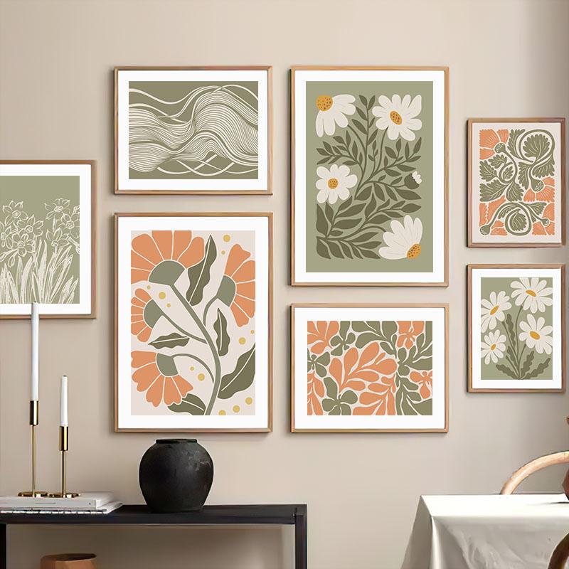 Retro Flowers Vase Leaves Gallery Anemone Wall Art Poster And Prints Plant Canvas Painting Wall Pictures For Living Room Decor