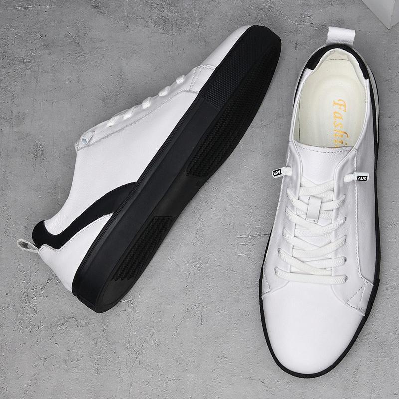 Men'S Shoes Spring Autumn Newest Genuine Leather Fashion Man Casual Soft Sole Shoes British Trend All-Match Skateboard Sneakers Men
