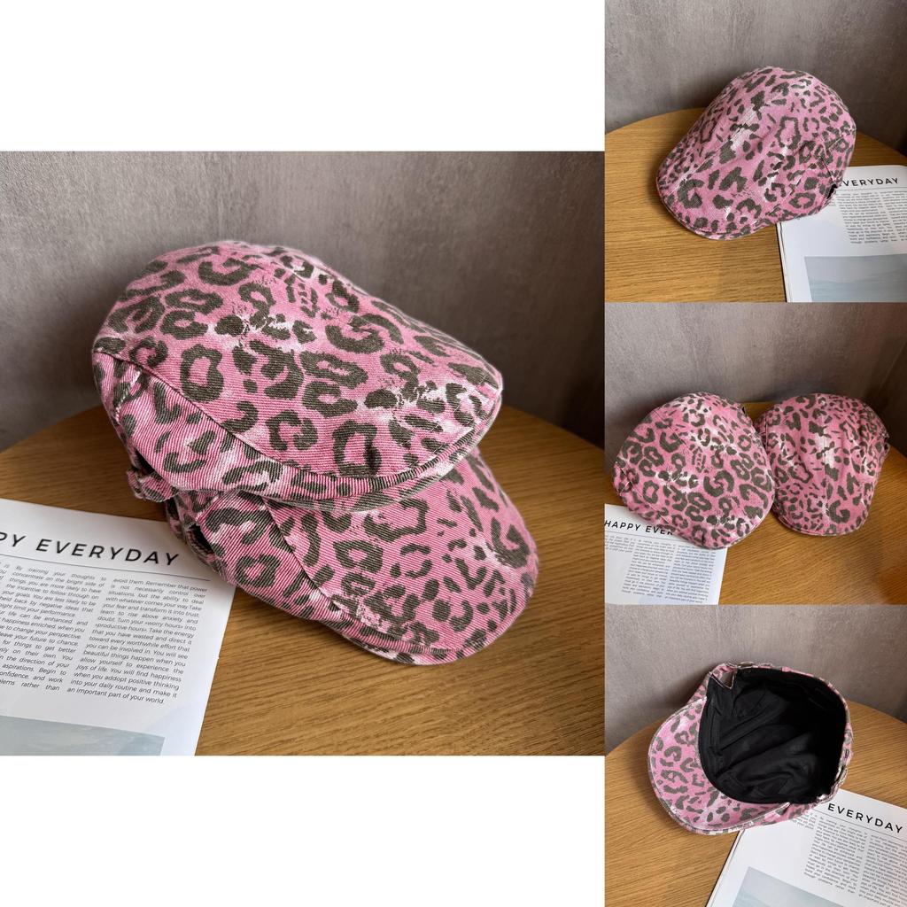 American Retro Pink Leopard Print Sun Hat With Wide Brim For Summer Sun Protection