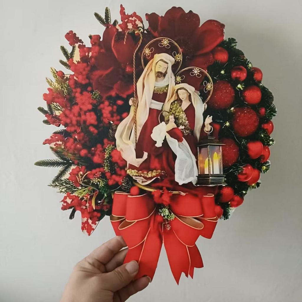 New Wooden Cross-Border Christmas Wreath: Festive Door Decor with Berries and Red Fortune Fruit