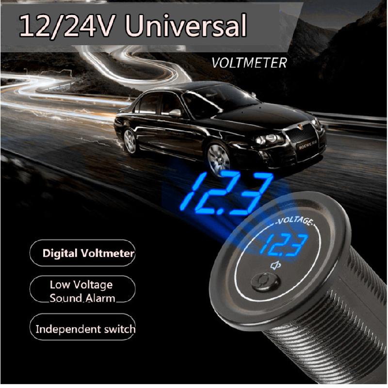 New LED Panel Digital Voltage Meter Low Voltage Alarm For Motorbike Car Boat 12V-24V