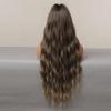 Long Wavy Ombre Dark Brown Wigs for Women Cosplay Daily Hair Wig with Bangs High Temperature Fiber