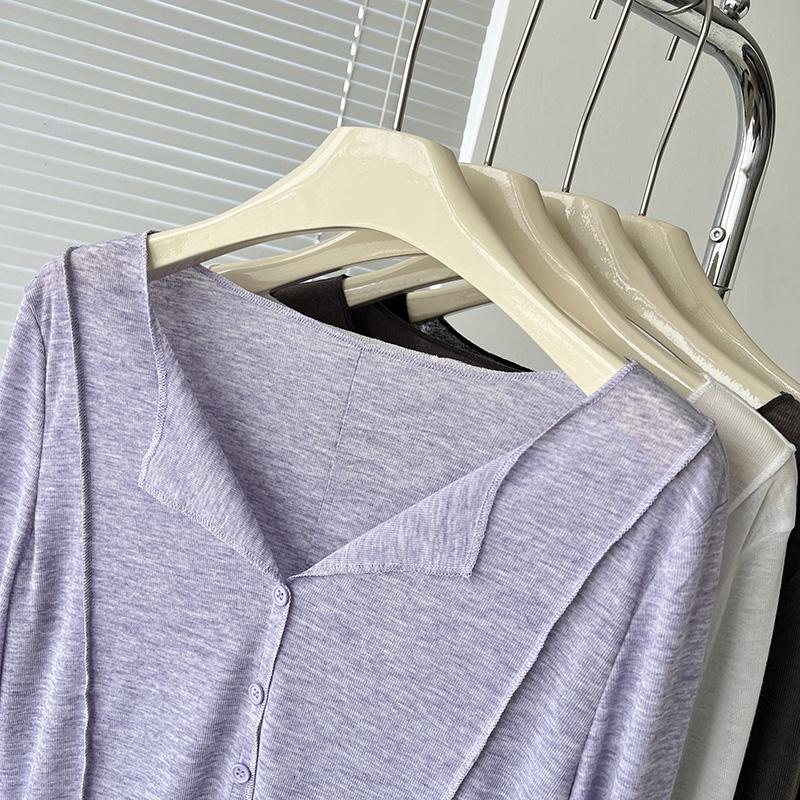 Women's Summer V-Neck Long-Sleeve Sun-Protective Knit Top