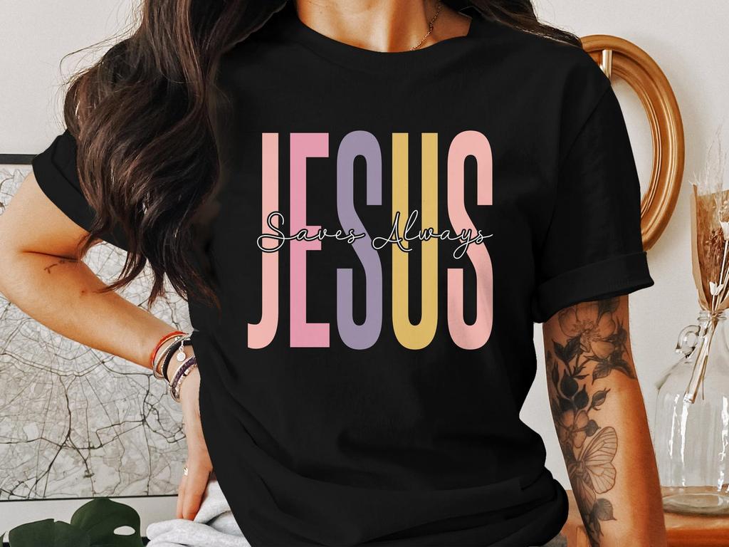 Jesus Saves T-Shirts, Christian Apparel, Religious Faith Tee, God Bible Verse TShirt, Inspirational Gift, Trendy Colorful Design