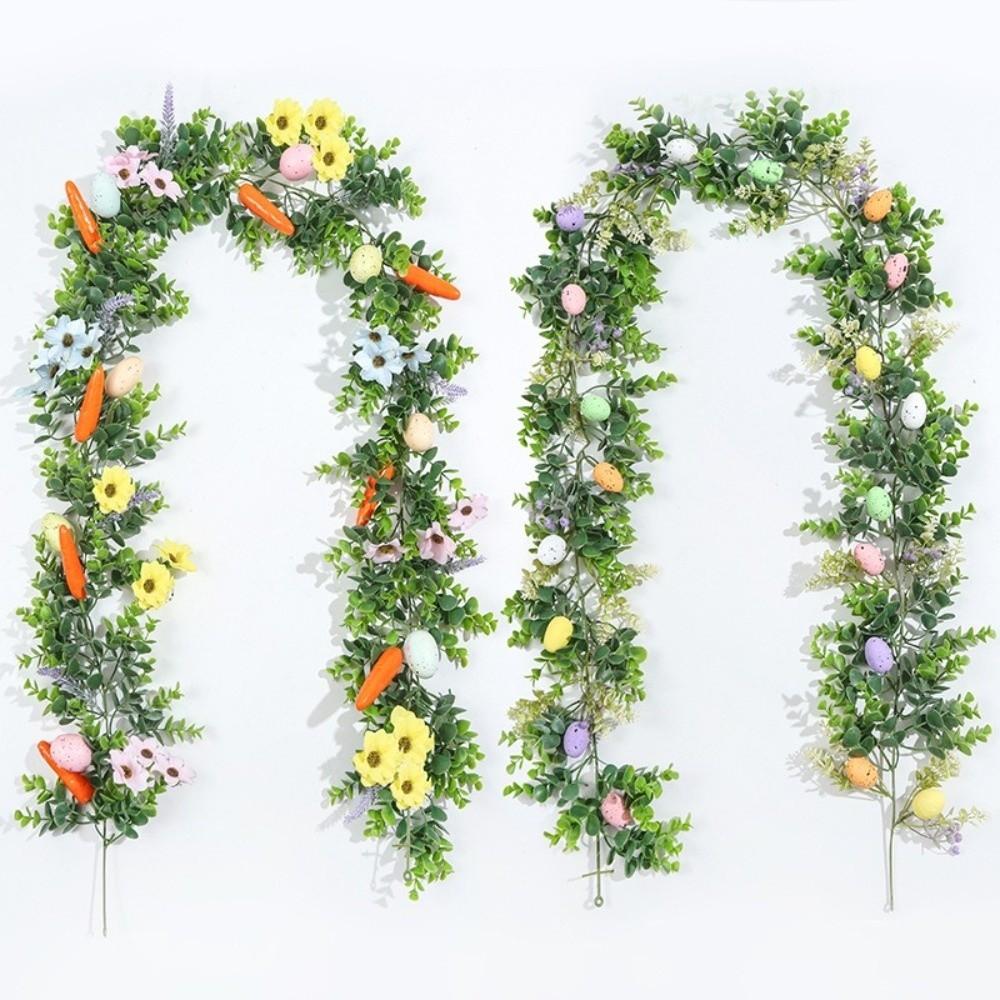 Artificial Spring Vine Flower with Egg Carrot Wreath Creative Easter Egg Garland  Easter Decoration