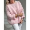 Damski sweter oversize z okrągłym dekoltem i długim rękawem, gładki, puszysty, dzianinowy top