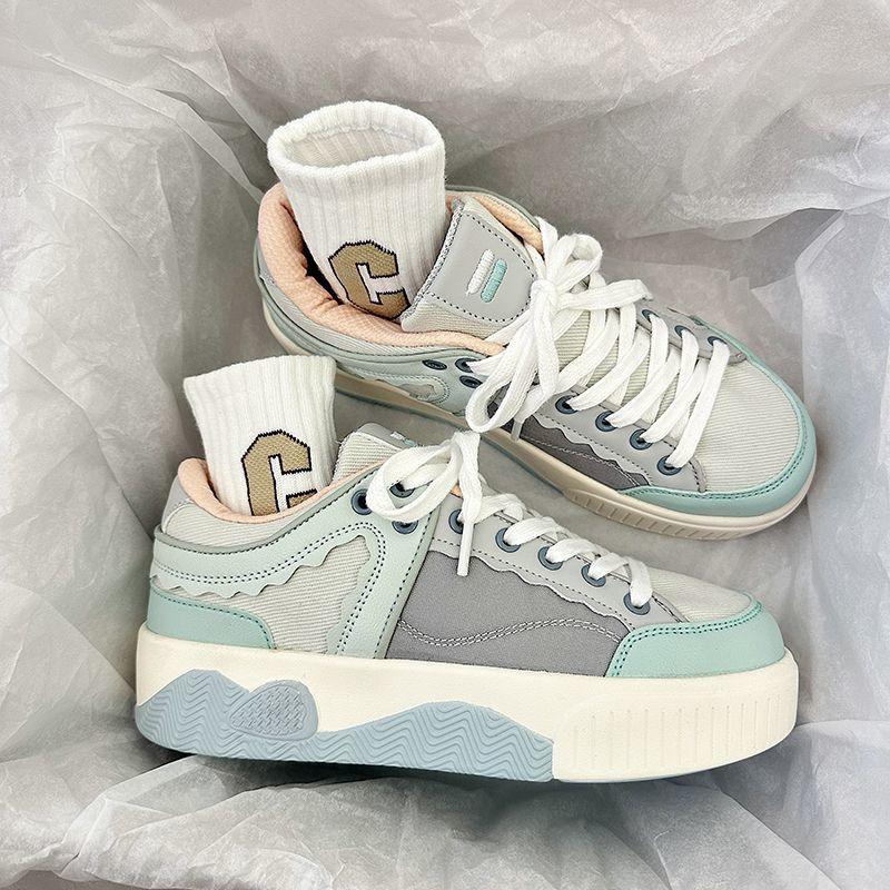 2024 Cute Round Toe Women Sneakers Blue Platform Comfortable Students Fashion Mens Shoes Vulcanized Lace-Up Zapatillas Mujer