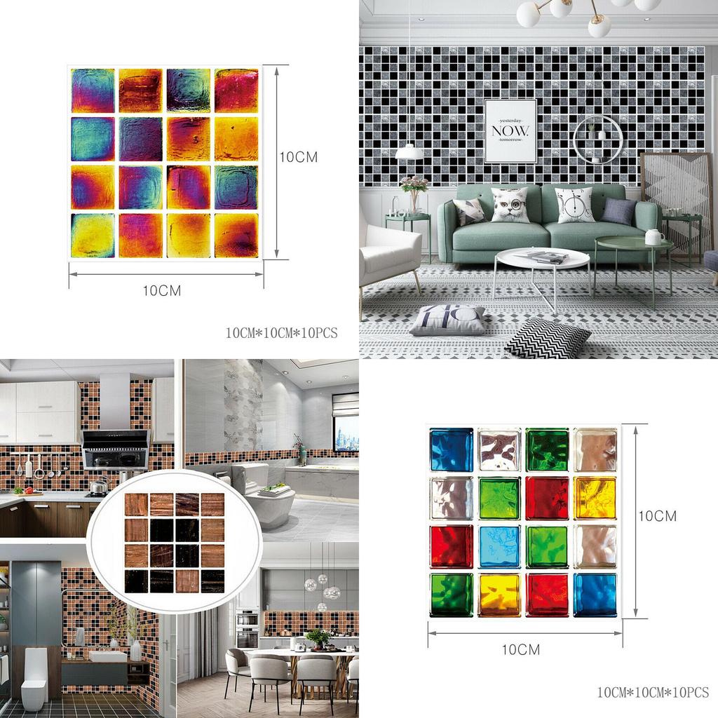 Elegant Self-adhesive 10pc Kitchen Tile Stickers Featuring Mosaic Patterns For Easy Decor