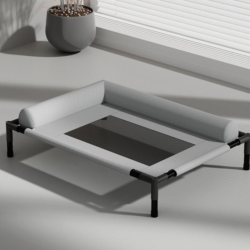 Breathable Raised Dog Bed Outdoor Cooling Pet Cot With L Shape Pillow Steel Frame Chew Resistant Washable For Medium Dog
