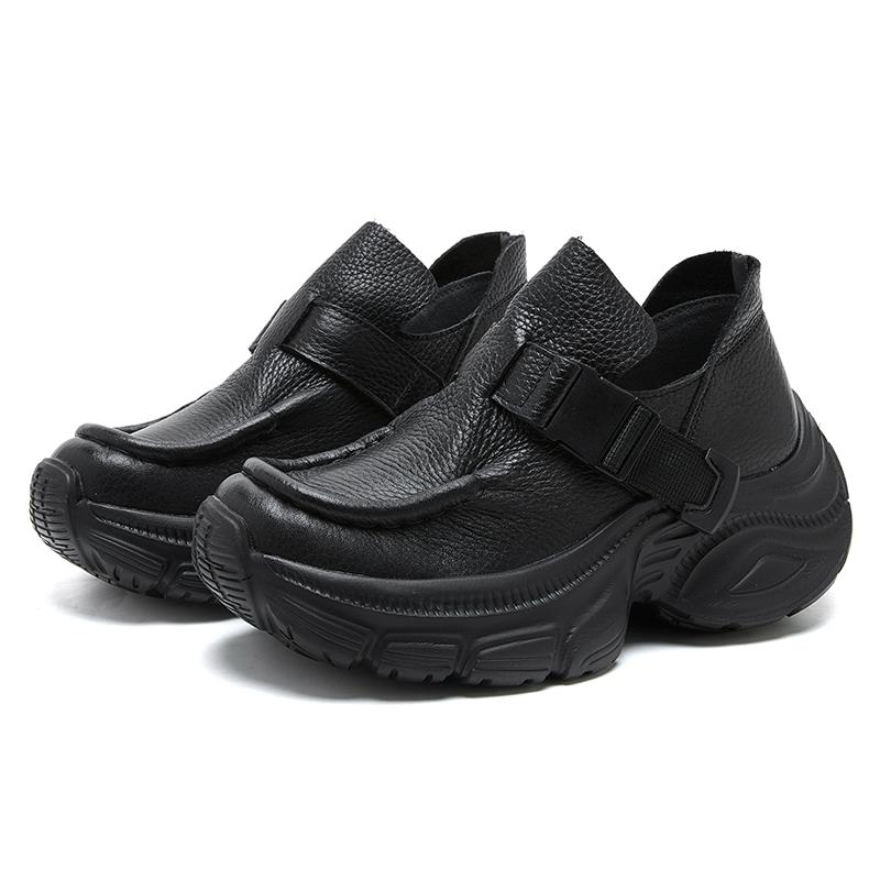 Fashion GKTINOO 2025 Spring New Thick Soled Retro Loafers Genuine Leather Sneakers Pumps Fashion Versatile Women's Platform Shoes