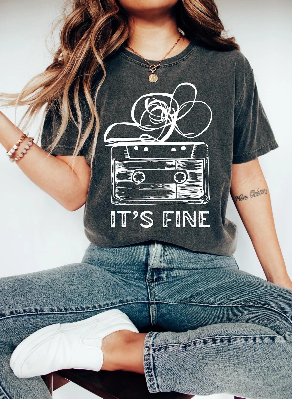 Retro Cassette Tape T‑Shirt, 100% Cotton It’s Fine Graphic Tee, 90s Music Shirt, S