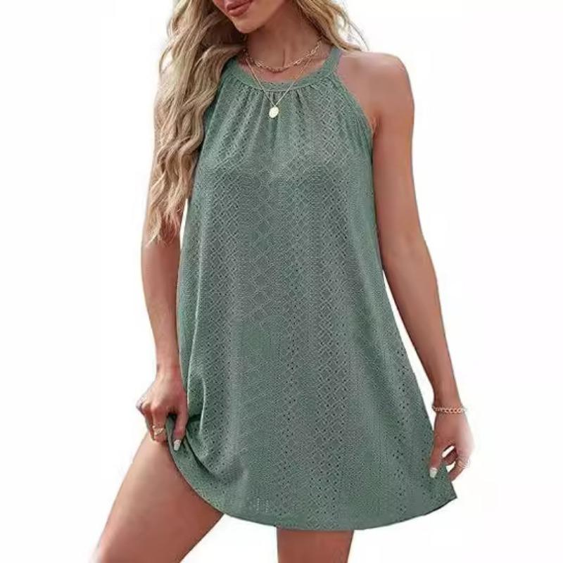 Damen Sommer Rundhals Neckholder Ärmelloses Einfarbiges Westenkleid