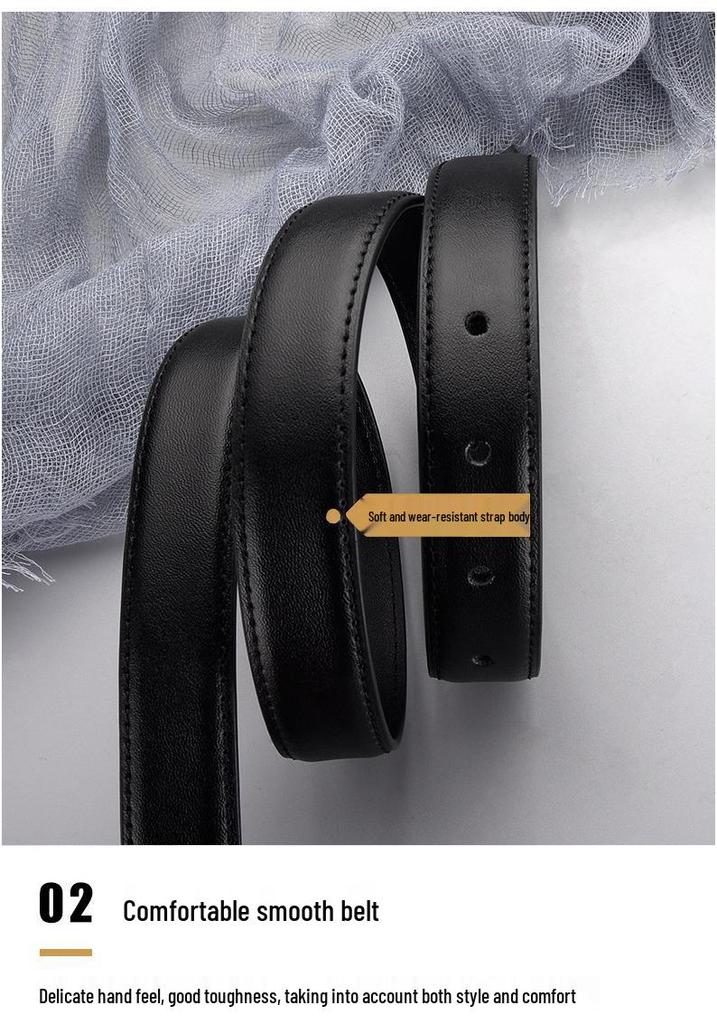 Women's Genuine Leather Cowhide Pin Buckle Belt - Simple Korean Style Fashionable Waistband, Light Luxury.