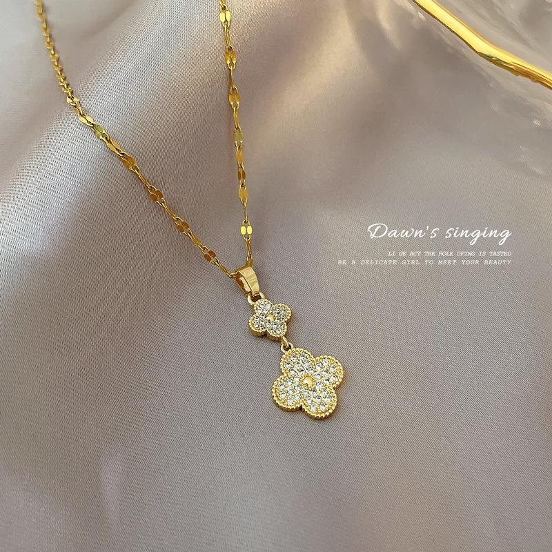 Glückskette Damen Kupfer Mikro-Inlay Echtgold Galvanisierung Schlichte und Exquisite Schlüsselbeinkette Halskette