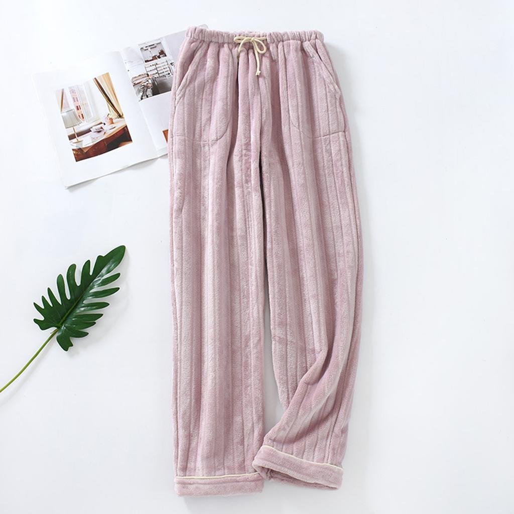 Pantalones de pijama térmicos con bolsillos de vellón para mujer Pantalones de pijama casuales cálidos para el hogar