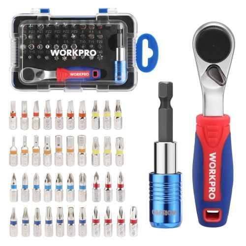 WORKPRO Bit Ratchet Set, 43-Piece Set with Ratchet Wrench, Ratchet Driver, 6.35mm Drive, S2 Bit Material, and Storage Case, Ideal for DIY, Maintenance