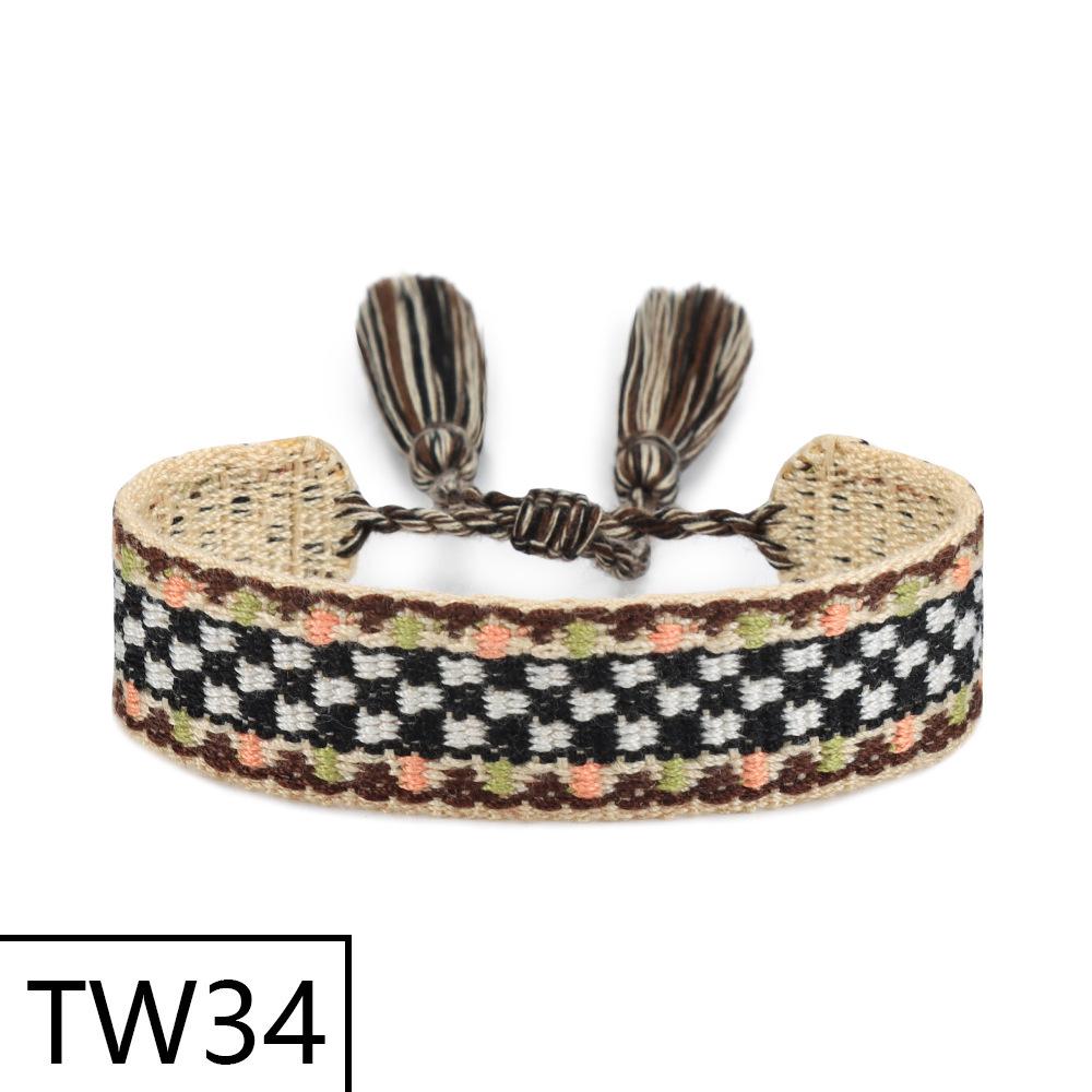 Handmade Bohemian Embroidered Logo Tassel Bracelet - Ethnic Style Friendship Band