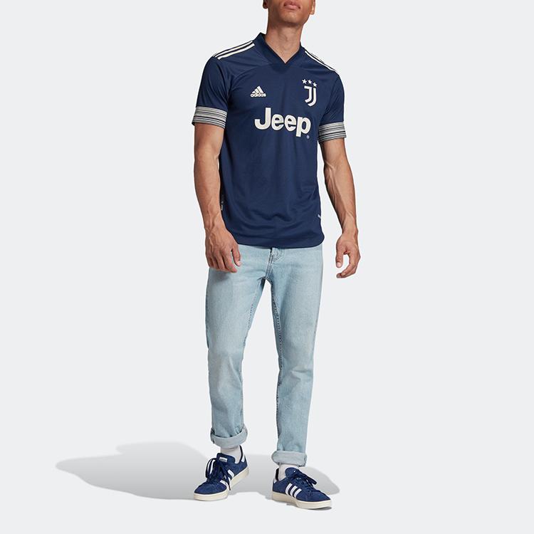 Adidas Striped Letter Logo Short Sleeve Soccer Jersey Away Player Edition Juventus Unisex Tops Blue FN1007