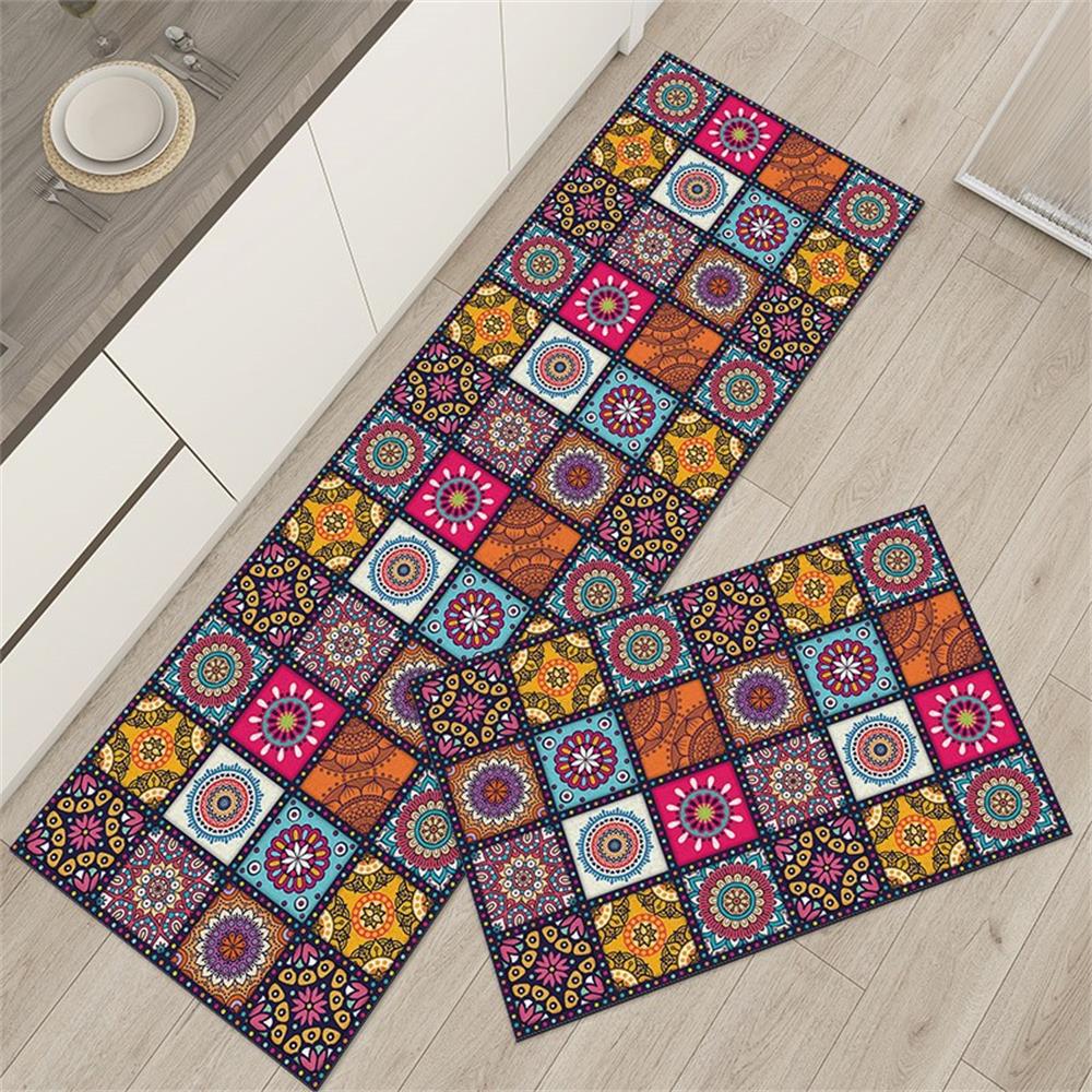 Black White Moroccan Pattern Kitchen Mat Non-Slip Machine Washable Rug Set for Home Decor Anti-Fatigue Floor Mats