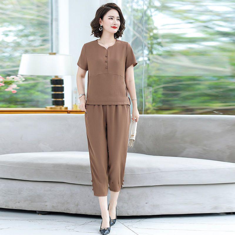 

Stylish Two-Piece Cotton-Linen Summer Set for Middle-Aged Women 4XL (Recommended 145-160 lbs)