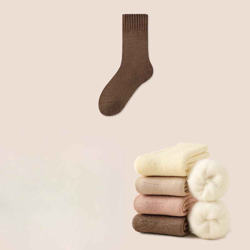 Wool Super Thick Socks, Women's Winter Mid-calf Socks with Fleece Added, Thickened and Warm Cashmere Long Calf Socks, Postpartum Socks
