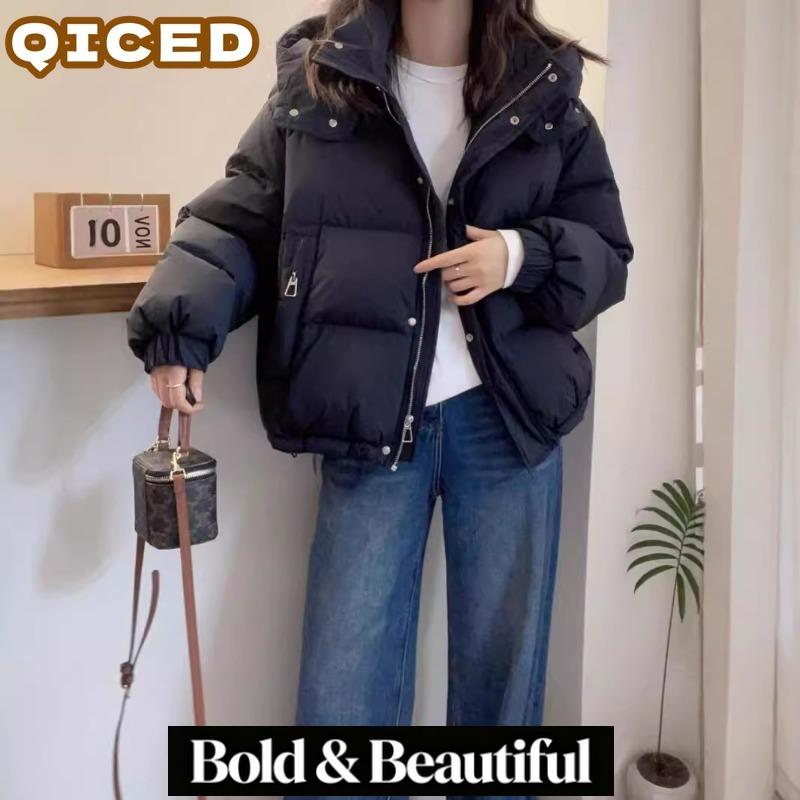 QICED Moda feminina casual outono inverno cor sólida estampa manga comprida jaquetas e casacos casacos de plumas