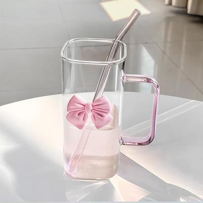 Taza de Cristal Cuadrada Transparente Minimalista con Asa de Lazo y Pajita - Resistente a Altas Temperaturas para Café o Leche