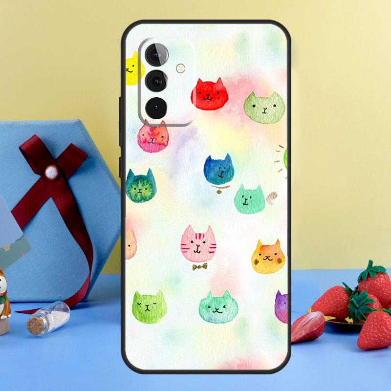 Cute Cartoon Cat Case For Samsung Galaxy A35 A55 A15 A54 A34 A14 A52 A32 A12 A13 A33 A53 A17 A16 A26 A36 A56