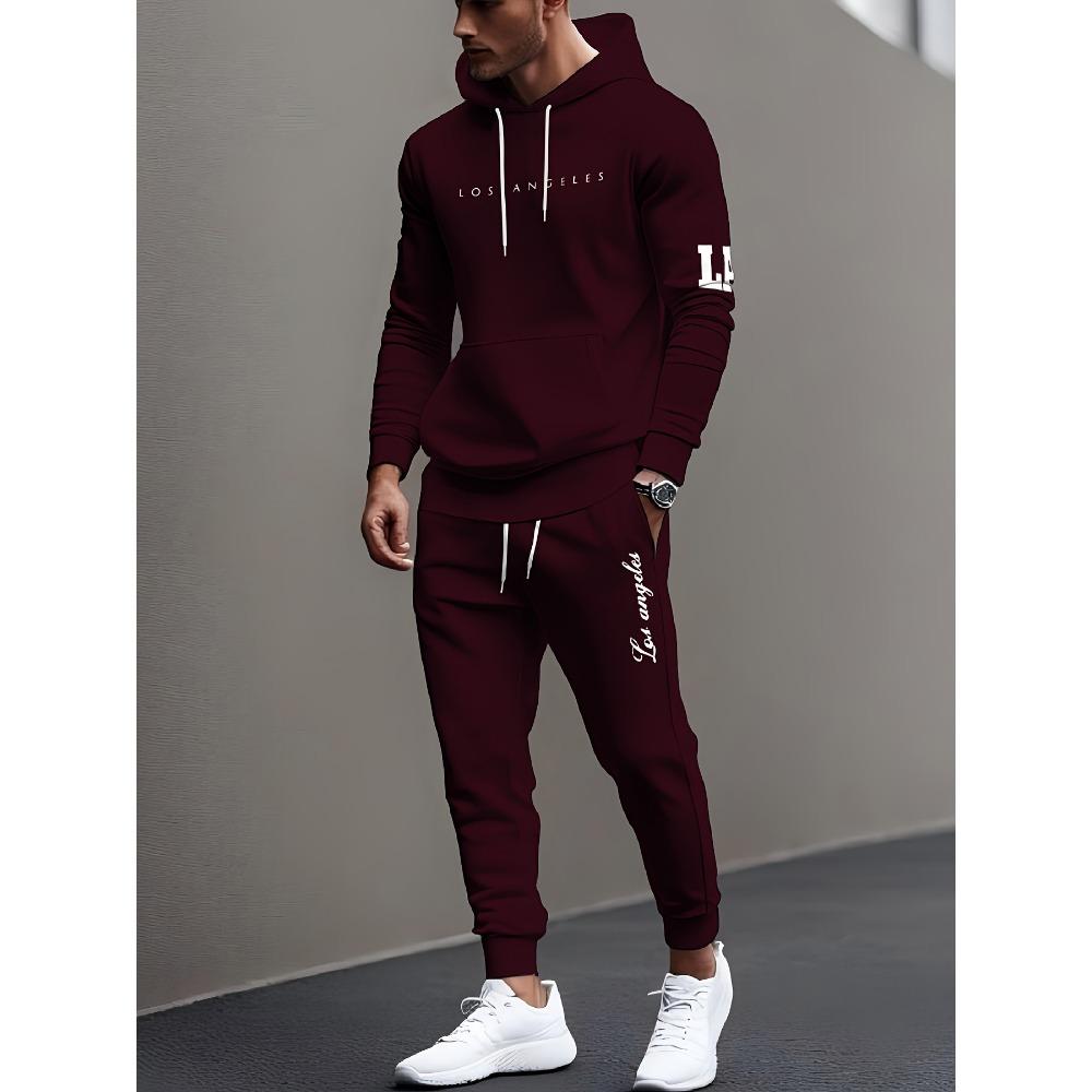 Men's Hooded Sports Suit, Available In Multiple Colors, Featuring Letter Printed Hoodies and Pants, Effortlessly Creating a Street Style Look