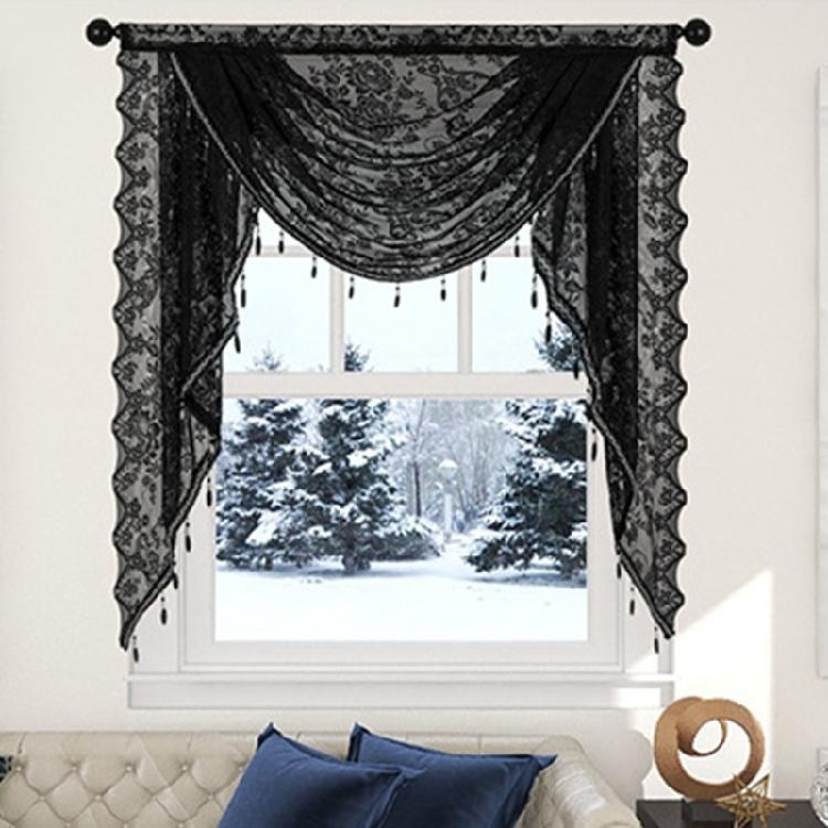 Gracefuls Laces Valance with Beadeds Accent and Florals Embroidery for Enhancing Bedroom or Living Room Ambiances