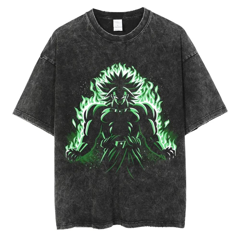 Dragon Ball Cartoon Pattern Cotton T-shirt Version Cotton Summer Black Washed T-shirt Men's Style