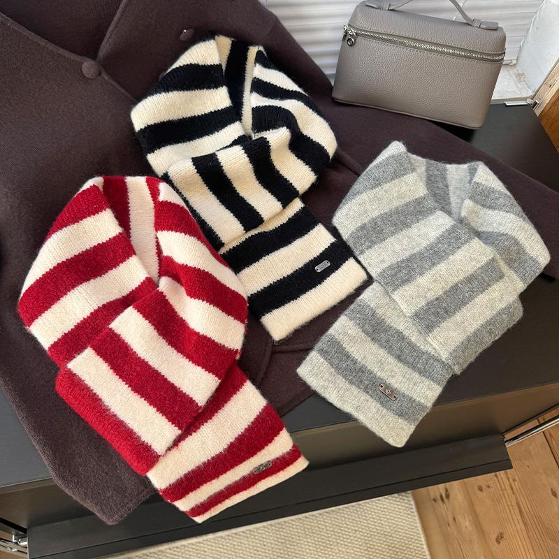 Fashion Wool Knitting Lady Scarf Winter Warm Soft Solid Color Stripes Women Scarf Shawl Wrap Scarves Blanket Bandana