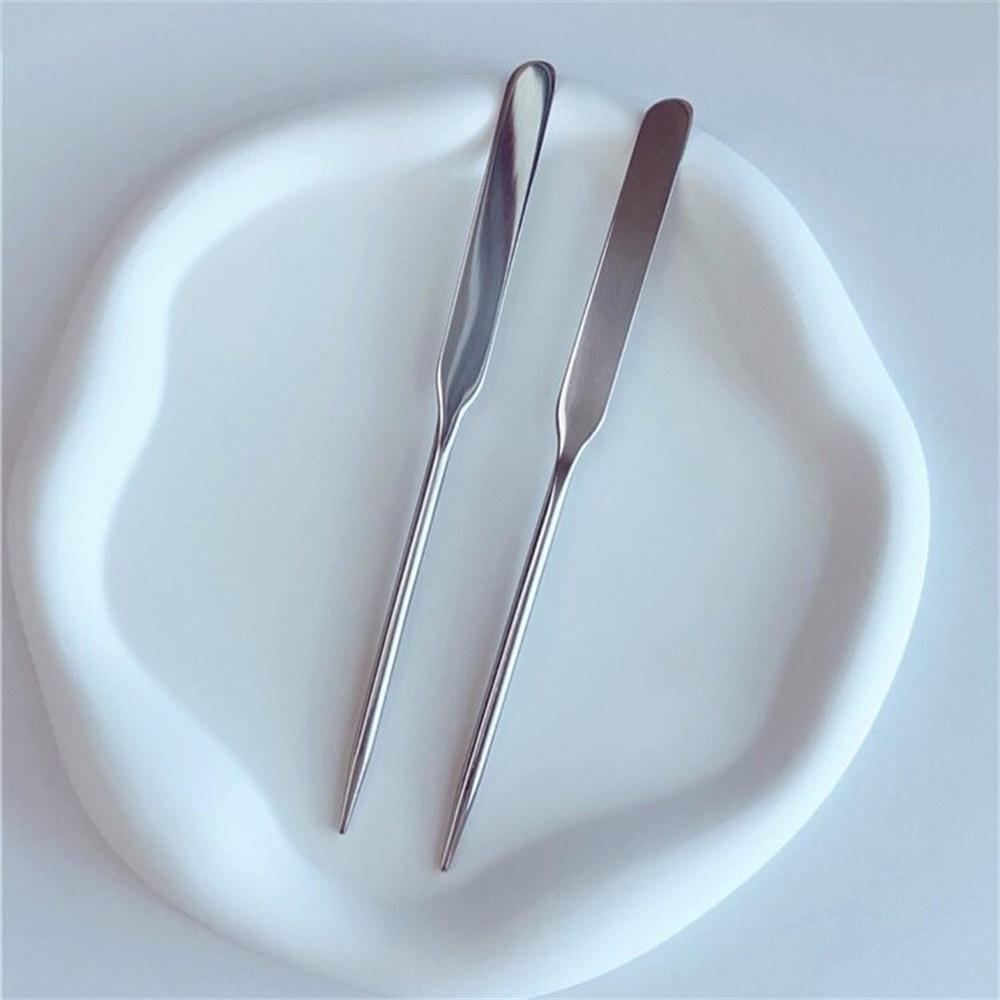 2 ADET Paslanmaz Çelik Palet Tepsisi Karıştırma Çubuğu Seti Makyaj Toneri Spatulası Karıştırma Çubuğu Fondöten Kremi Karıştırma Kozmetik Makyaj Aracı