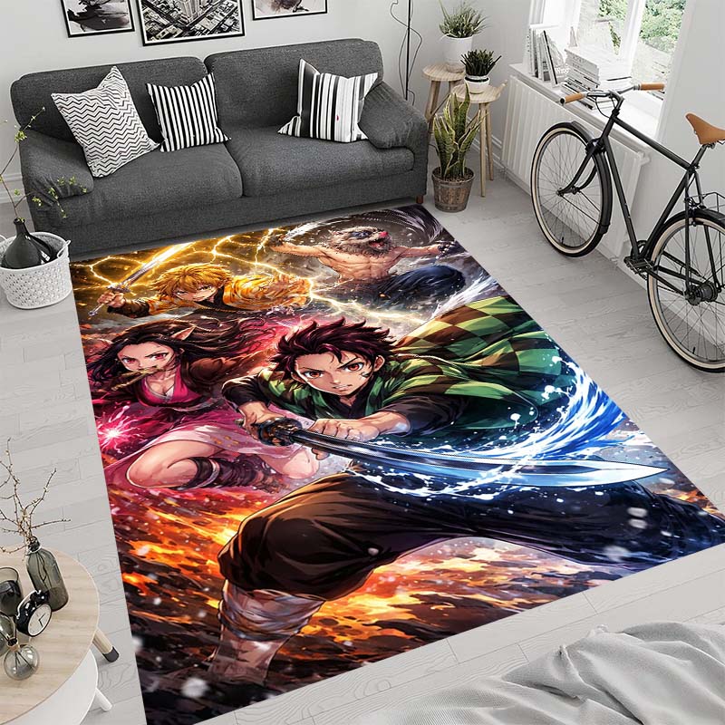 Anime-themed Kamado Nezuko Kimetsu No Yaiba Rug, Suitable for Playrooms, Bedrooms, Living Rooms, Sofas, and Other Home Décor;