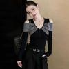 La Chapelle Korean-Style Colorblock V-Neck Top