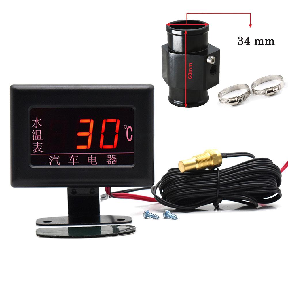 Universal Digital Water Temperature Gauges + 26-40mm Water Temp Adapter Radiator Hose with Water Tempe Sensor 10MM 1/8 NPT