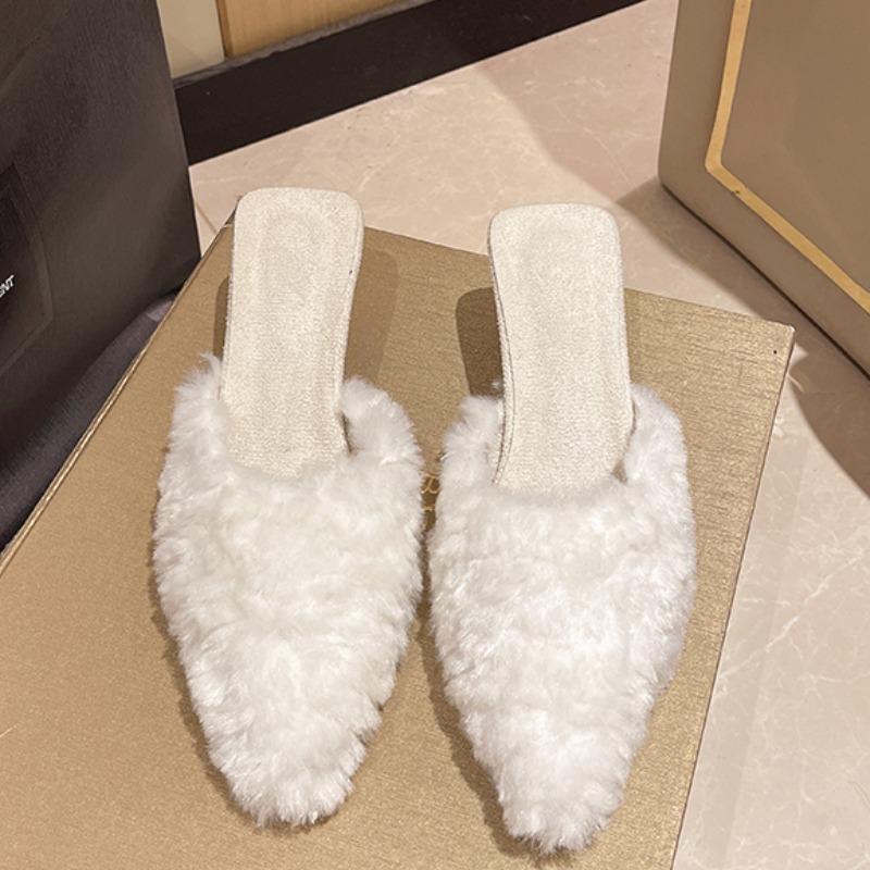 Модные женские меховые туфли на высоком каблуке с острым носком — фото 4