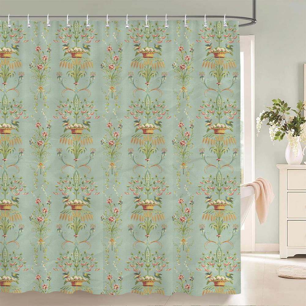 1 Pcs Simple Printing Polyester Shower Curtain Waterproof Fabric, European Elegant Pattern Bathroom Partition Curtain