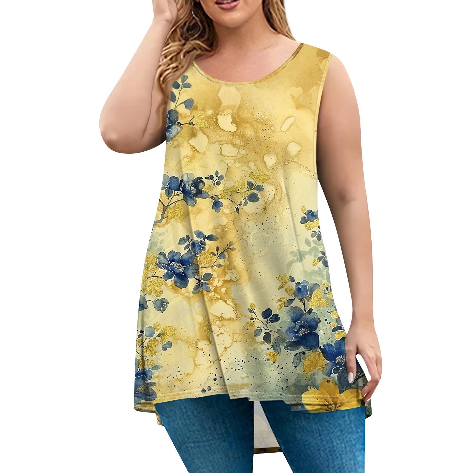 

Женская мода большого размера с круглым вырезом без рукавов повседневный свободный пуловер с принтом XXL