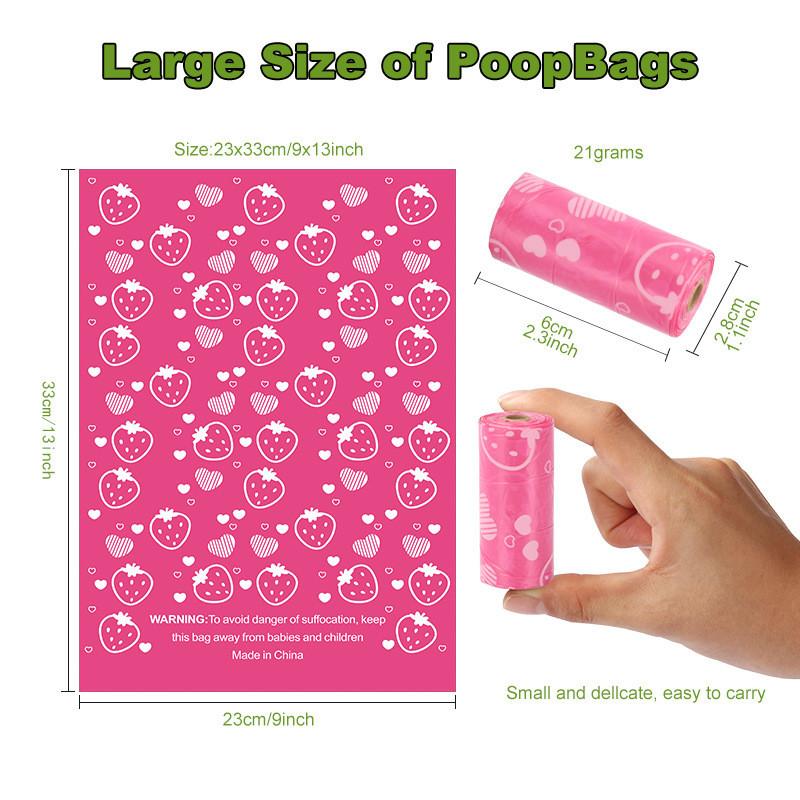Degradable Pet Waste Bags With Strawberry Print For Outdoor Dog Walking And Cleanup