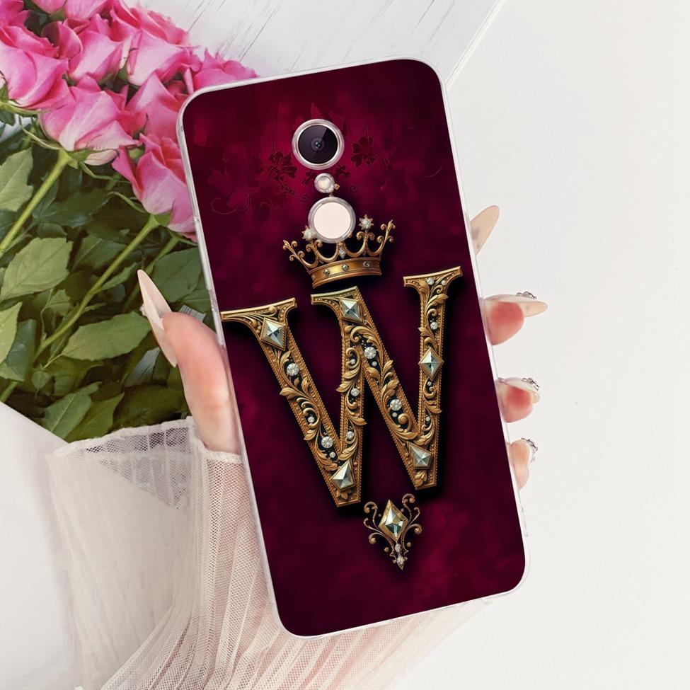 For Redmi 5 Case Cover Transparent Luxury Crown A-Z Letters 2D Flat Pattern Soft Casing For Redmi MDG1 MDI1