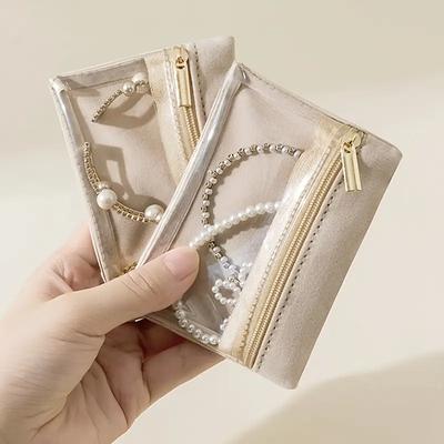 Organisateur de Bijoux de Voyage Portable Velours Porte-Bagues Boucles d'Oreilles Pendentif Collier Bracelet Sac de Rangement avec fermeture éclair
