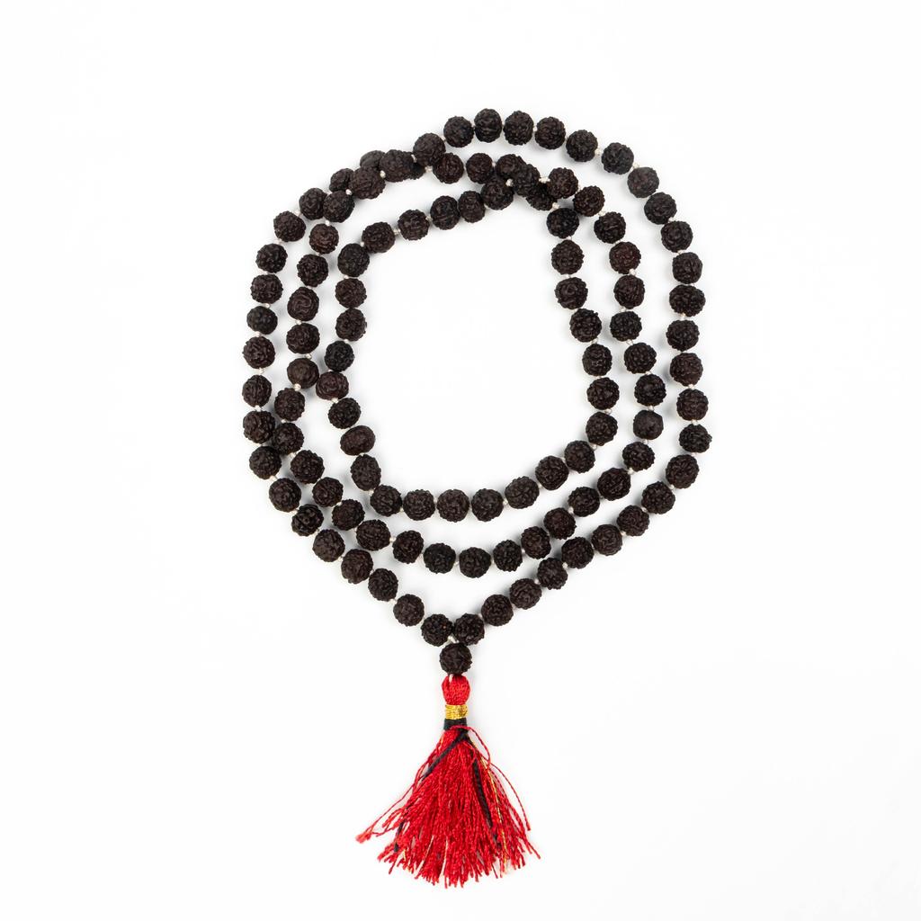 Black Rudraksha Mala 7 MM | Natural Rudraksha Beads Necklace | Meditation and Yoga Beads | Hindu Prayer Necklace | Sacred Jewelry | Unique Gift