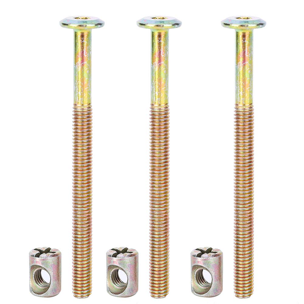 10 Pack M6 X 100mm Bolt Nuts Cross Dowel Set Carbon Steel Hex Drive Furniture Screws Connector Bolts Fastener for Furniture Cots Beds Chair Crib